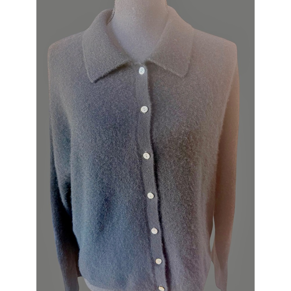 Jason Wu 100% Cashmere Black Collared‎ Button Front Cardigan Sweater Women's